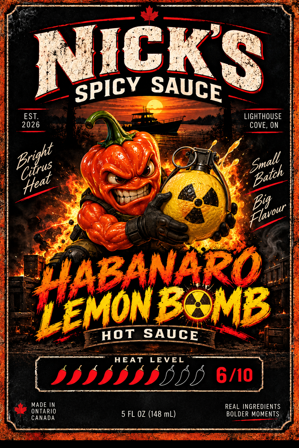 Habanero Lemon Bomb artwork with a fiery pepper and lemon